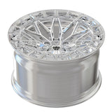 Angled view of RV-MT26 polish forged wheel showing the deep concave profile for staggered Toyota Supra setups.