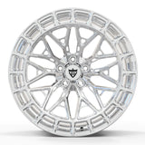 Direct face view of RV-MT26 polish forged wheel, highlighting the precision mesh spokes and Supra center cap fitment.