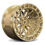 Polish Frozen Gold finish on RV-MT26 mesh forged wheel, 20-inch staggered fitment for modern Toyota Supra builds.