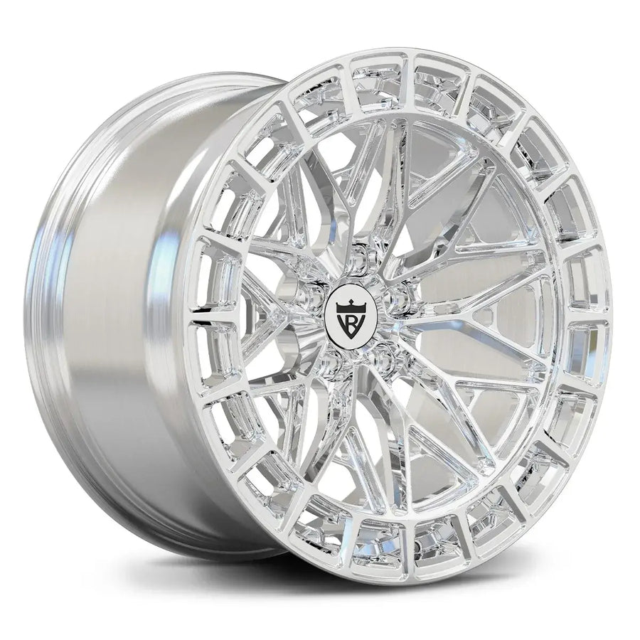 Close-up detail of RV-MT26 polish forged mesh wheel, 6061-T6 aluminum construction for Toyota Supra performance.