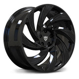 High gloss black finish on RV-MY01 monoblock forged directional turbine wheels.