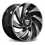 Side view of RV-MY01 with full-cover aero cap in gloss black machined finish.