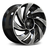 Gloss black forged wheel with CNC-machined accent lines for Tesla Model Y Juniper.