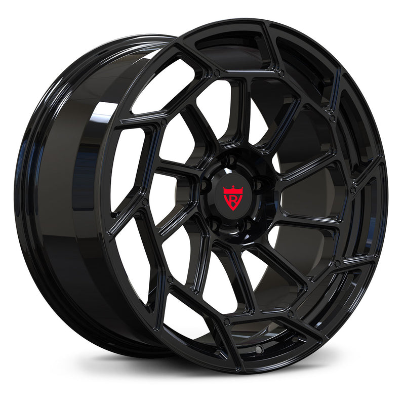 Gloss Black RV-S3 forged monoblock wheel with intricate multi-spoke pattern