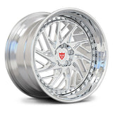 Camaro ZL1 aftermarket wheels, RVRN RV-C13 full polished face and barrel deep-dish turbine mesh 2-piece angled view.