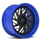Toyota GR Supra custom wheels, RVRN RV-C13 brushed gold face with full chrome barrel directional turbine mesh deep lip angled view.