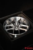 Silver RVRN Custom Forged Wheels 3D-printed wheel model displayed in a presentation box.