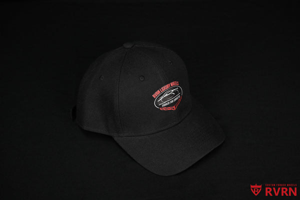 Black RVRN Custom Forged Wheels Corvette baseball cap with curved brim and Corvette-focused front artwork.