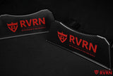 Standard black and carbon fiber edition RVRN Custom Forged Wheels display plaques shown together.