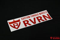 Red RVRN Custom Forged Wheels wordmark sticker on a black background.