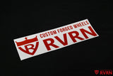 Red RVRN Custom Forged Wheels wordmark sticker on a black background.