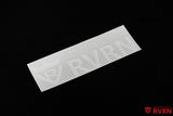 White RVRN Custom Forged Wheels wordmark sticker photographed on black fabric.