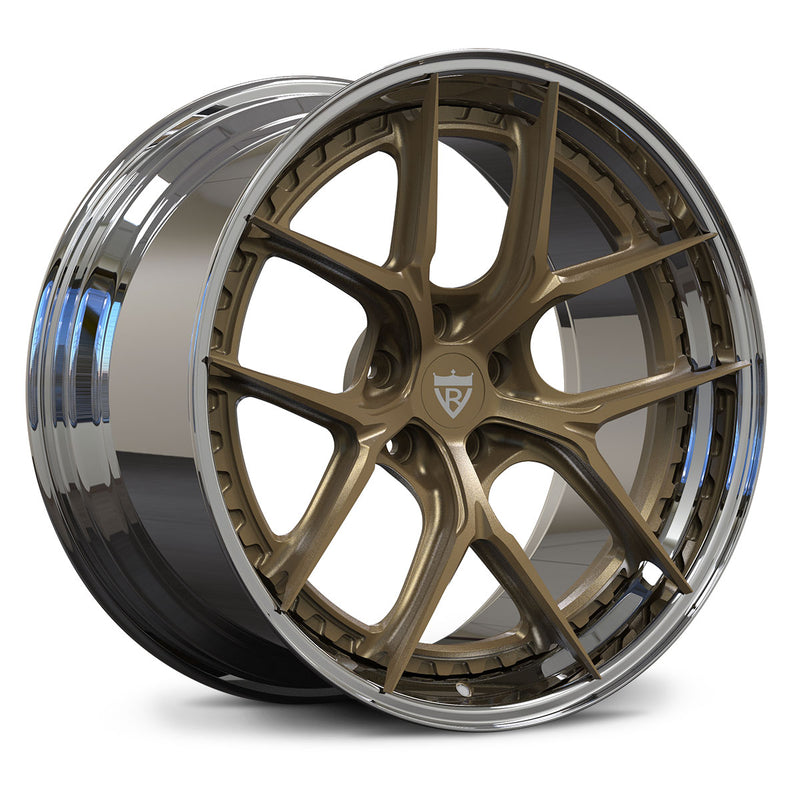 BMW M4 G82 custom bronze rims, RVRN RV-DB179 matte bronze face with chrome step lip 2-piece deep dish forged wheels.