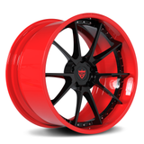 RVRN RV-DC02 gloss black with red accents forged wheel, 10-spoke deep dish design for Cadillac CT5-V Blackwing.