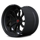 Corvette C8 Z06 forged carbon wheels, RVRN RV-DC06 matte black face with genuine carbon fiber barrel directional multi-spoke angled view.