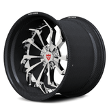 Lamborghini Huracan custom wheels, RVRN RV-DC06 full polished face with genuine carbon fiber barrel motorsport-grade angled view.