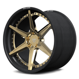 Real carbon fiber wheels for Acura NSX, RVRN RV-DC19 genuine carbon fiber step lip with polished frozen gold concave face.