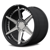Genuine carbon fiber wheels for Audi R8, RVRN RV-DC19 real carbon fiber stepped lip with polished silver concave spokes.