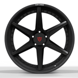Real carbon fiber wheels for Porsche 911, RVRN RV-DC19 genuine carbon fiber step lip and matte black concave face front view.
