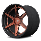 Genuine carbon fiber wheels for Porsche GT3, RVRN RV-DC19 real carbon fiber 2-piece stepped lip with polished rose gold center.