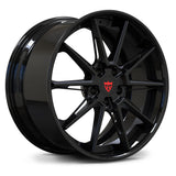 BMW M4 custom black rims, RVRN RV-DC26 gloss black barrel with matte black 10-spoke 2-piece deep dish wheels.