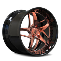 RVRN RV-DC36D 2-piece directional forged wheel in gloss black with polished rose gold lip, deep dish design for Corvette C8.