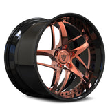 RVRN RV-DC36D 2-piece directional forged wheel in gloss black with polished rose gold lip, deep dish design for Corvette C8.