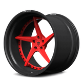 RVRN RV-DC35CF gloss rvrn red center and genuine carbon fiber step lip forged wheel, custom 2-piece design for Ferrari 296 GTB.
