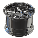 Tilted view of DC36D chrome deep dish 2-piece forged wheel for classic cars and Corvette