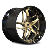 RVRN RV-DC36D 2-piece directional forged wheel in gloss black with polished frozen gold lip, deep dish design for modern Corvette C8 Z06.