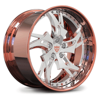Aston Martin Vantage custom wheels, RVRN RV-DC39 polished with polished rose gold rim directional 2-piece deep dish rims.