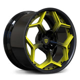 Accelerated Yellow gradient performance wheels with carbon fiber lip for Corvette C8.