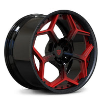 Gloss red gradient forged wheels with real carbon fiber lip, RV-DC491 Carbon Fiber Edition for Corvette.