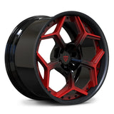 Gloss red gradient forged wheels with real carbon fiber lip, RV-DC491 Carbon Fiber Edition for Corvette.