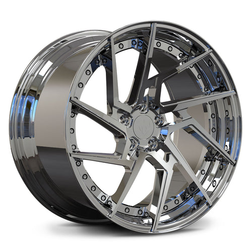 RVRN RV-DF041 all chrome directional 2-piece style forged wheels, mirror chrome finish step lip design.