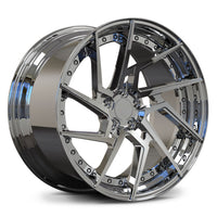 RVRN RV-DF041 all chrome directional 2-piece style forged wheels, mirror chrome finish step lip design.