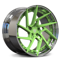 Lamborghini Huracan custom green wheels, RVRN RV-DF041 apple green face with chrome step lip directional forged wheels.