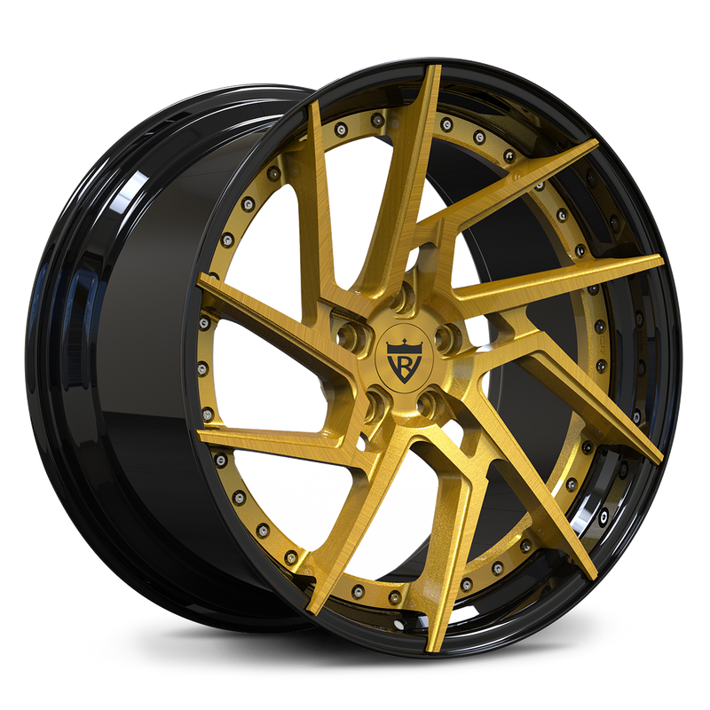 Lexus LC500 custom gold wheels, RVRN RV-DF041 brushed gold face with gloss black step lip directional custom forged wheels.