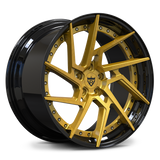 Lexus LC500 custom gold wheels, RVRN RV-DF041 brushed gold face with gloss black step lip directional custom forged wheels.