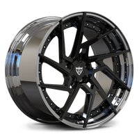 Corvette C8 custom black wheels, RVRN RV-DF041 gloss black face with chrome step lip directional custom rims.

