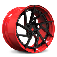 Corvette C8 Z06 custom red wheels, RVRN RV-DF041 gloss black face with RVRN red step lip directional wheels.