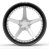 RVRN RV-DF14CF full polished center and genuine carbon fiber step lip forged wheel, front view on white background for Lamborghini Revuelto.