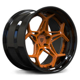 RVRN RV-DR01 custom forged wheel designed for C8 Corvette builds, amplify orange face with gloss black deep dish outer lip