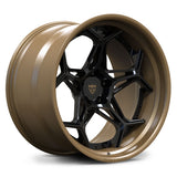 RVRN RV-DR01 custom C8 Corvette forged wheel, matte bronze deep dish lip and gloss black spoke design, angled view