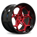 RVRN RV-DR01 2-piece deep dish forged wheel designed for C8 Corvette builds, red face with gloss black outer lip