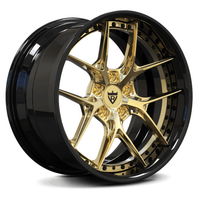 Maserati Grecale Trofeo aftermarket rims, RVRN RV-DR08D polished frozen gold face with gloss black accents luxury Y-spoke forged wheels.
