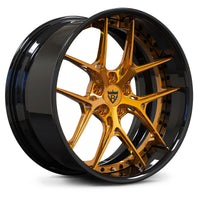 Maserati Levante Trofeo custom wheels, RVRN RV-DR08D gloss black face with brushed gold accents Y-spoke 2-piece forged rims.