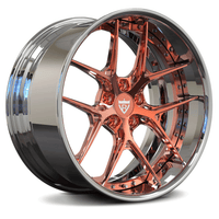 Maserati Quattroporte custom forged rims, RVRN RV-DR08D full chrome face with polished rose gold accents Y-spoke deep dish wheels.