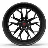 Real carbon fiber deep dish wheels for BMW M4, RVRN RV-DR16 genuine carbon fiber matte black multi-spoke face front view.