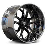 Chrome and gloss black custom forged wheels for C8 Corvette, aggressive deep dish stance for performance builds.